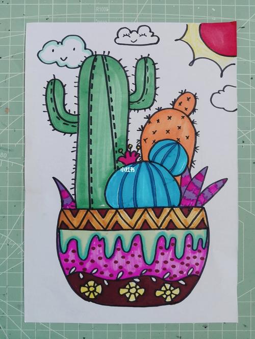 仙人掌,儿童画,简单线描装饰_仙人掌_儿童画_线描_穿搭_文化_绘画