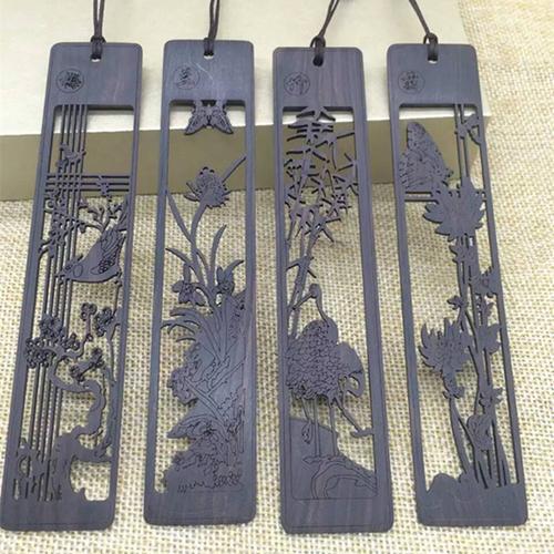 紫光檀 木质镂空书签 梅兰竹菊 创意文房书签 工艺品摆件