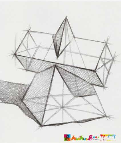 四棱锥四棱柱组合体怎么画?几何体素描教案