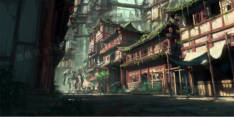 古风建筑场景cg插画