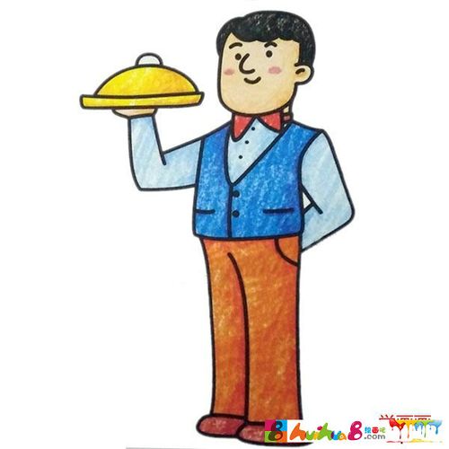 西餐厅服务员的简笔画