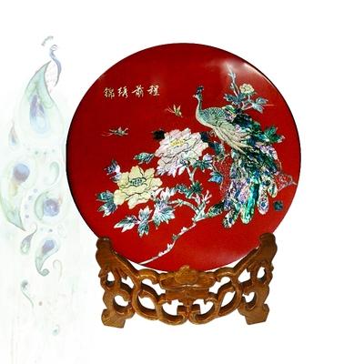 扬州新品漆器彩螺风光28圆摆件手工艺品旅游商务漆器