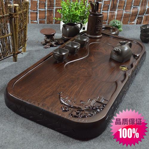 黑檀木茶盘 整块 实木茶盘平板雕鱼红木鸡翅原木特价茶具茶海茶托商品