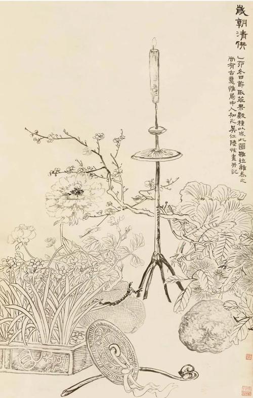 国画欣赏陆抑非白描花鸟课徒稿