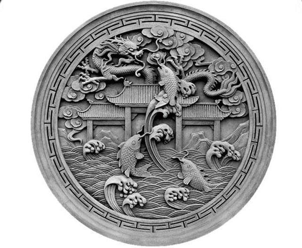 鱼跃龙门圆形砖雕