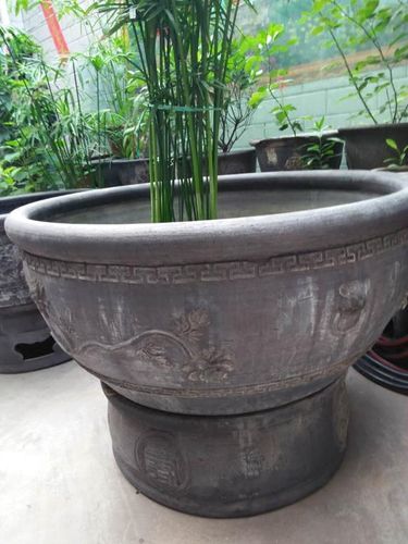 老北京鱼盆花黑陶泥盆70cm80cm阳台锦鲤缸乌龟缸泥瓦盆澄江泥