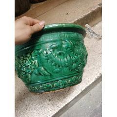 老石湾绿釉浮雕龙凤花盆