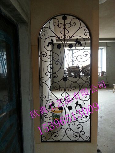 美式铁艺入户客厅隔断屏风落地窗花门花拱形玄关镂空雕花尺寸定做