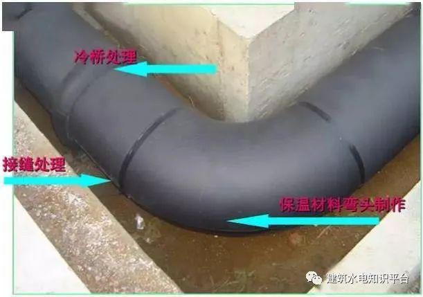 空调水管橡塑保温 —— 弯头的细部处理橡塑保温表面平整干净,粘接