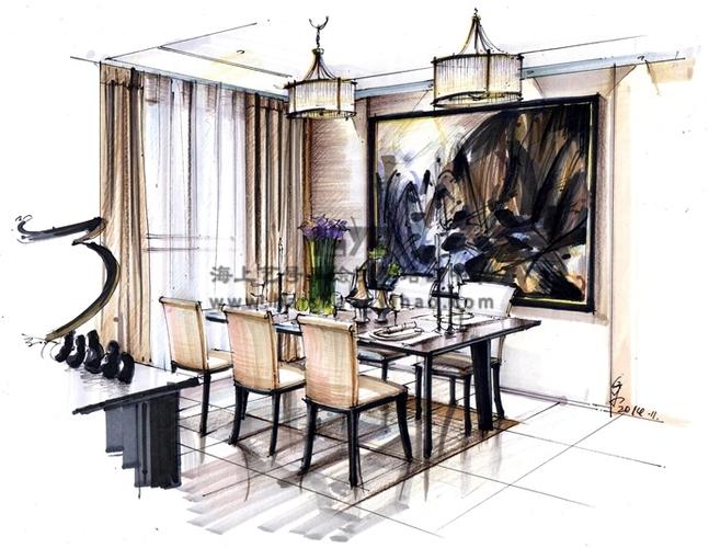 室内手绘表现技法——餐厅 - 手绘学习与赏析 - 海上艺号教育,专注