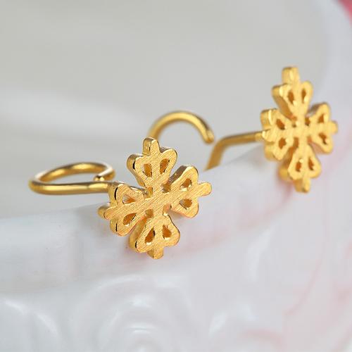 金一黄金耳钉皇冠足金简约耳钩结婚耳饰