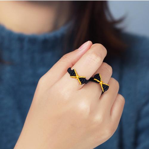 999足金光面金珠红绳编织戒指黄金转运珠在逃公主蝴蝶