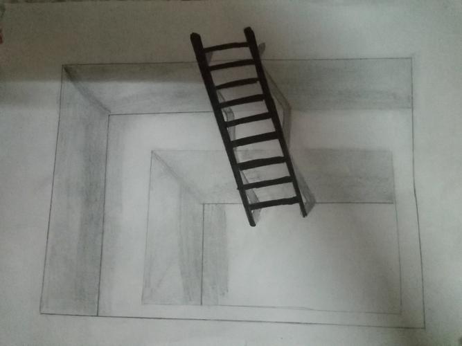 这个也是一幅立体画,是一把梯子架在洞里,也很栩栩如生.