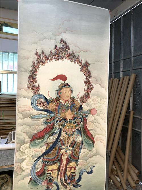 夏荆山韦陀尊者像工笔佛教人物国画立轴微喷复制学习
