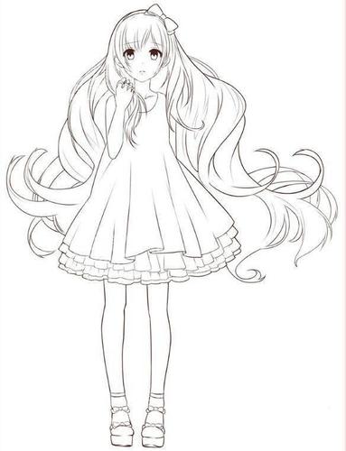 黑白线稿美漫卡通画动漫小美女