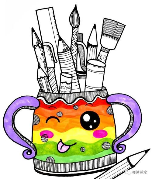 画室 邵阳 亦博美术 【马克笔线描装饰剪贴创意手绘】可爱至极的笔筒