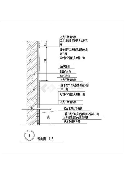 某墙面软包剖面图cad详细节点施工图