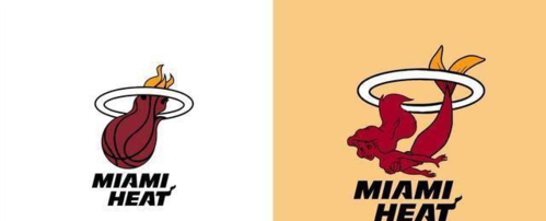 迈阿密热火队的logo原本是一个火焰篮球穿过圆圈,在这里被换成了
