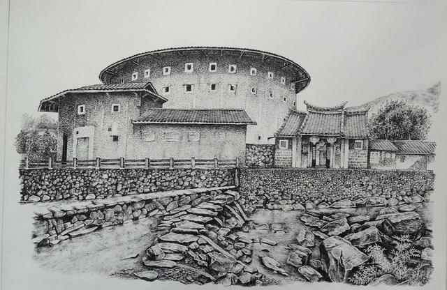 行走百年古楼间再现秀丽闽西南宛全生福建土楼系列钢笔画分享