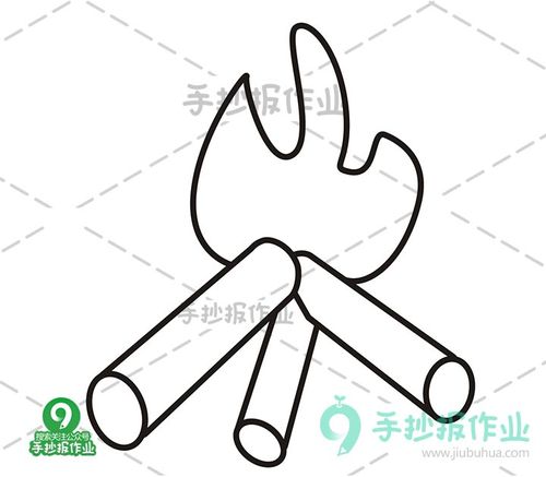 然后用棕色和浅棕色给木棍涂色,再给火苗涂好颜色