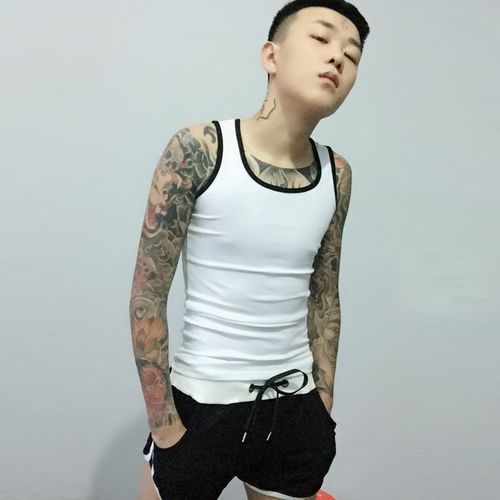 网红同款套装男夏季快手红人短裤背心精神小伙社会人