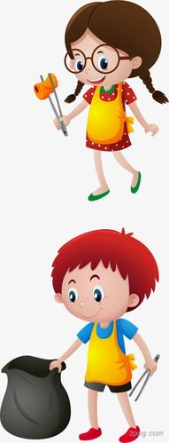矢量手绘捡垃圾的小朋友