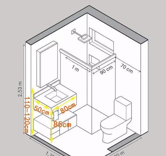 丨卫生间 标准单人洗手台宽度为80cm,深度为50cm,高度为85cm,镜子距离