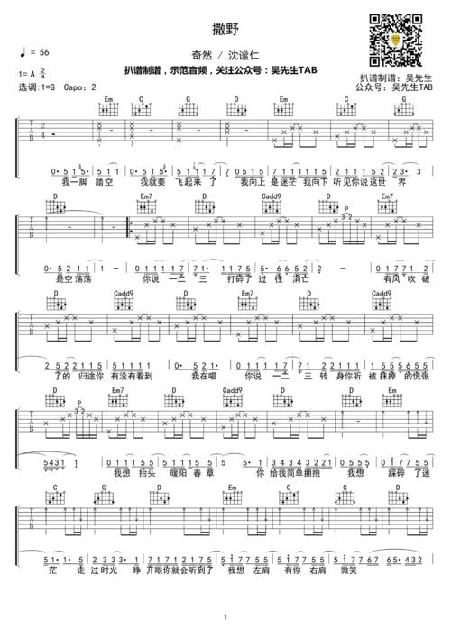 奇然沈谧仁撒野吉他谱撒野广播剧主题曲g调弹唱谱