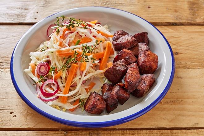 barbecued apple and boursin-stuffed pork fillet