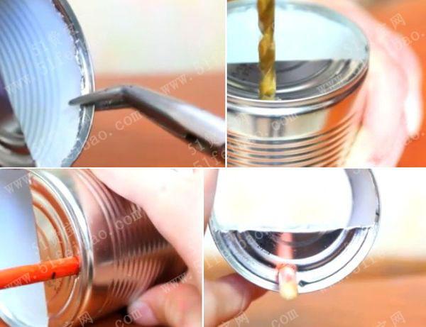 用罐头盒制作做野外喂鸟器方法
