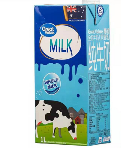 沃尔玛惠宜全脂纯牛奶澳大利亚进口家庭wholemilk1l纯