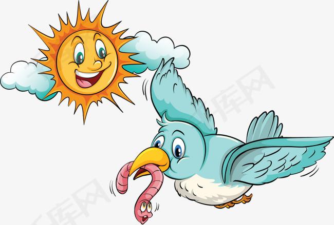 卡通小鸟抓虫矢量图下载