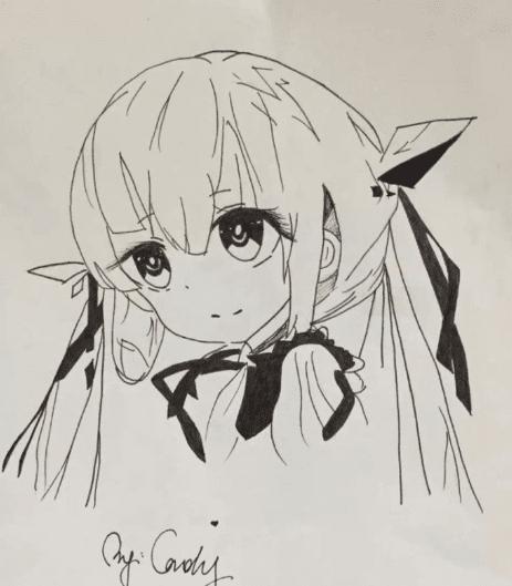 卡通人物画美少女简单图片