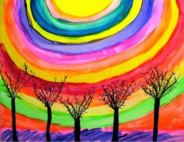 儿童画——美丽的彩虹天空