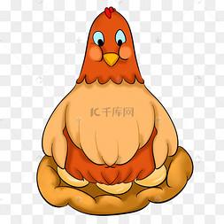 孵蛋抱窝的母鸡插画