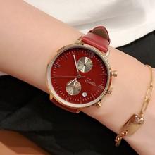 诗高迪韩版防水时尚多功能带日历女士大表盘腕表皮表带手表女