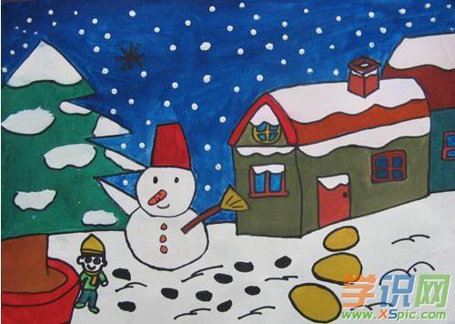 小学生冬天图画大全 关于冬天的儿童画 冬天儿童画图片