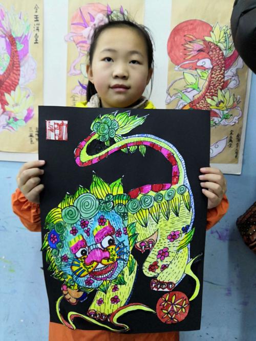 线描二《舞狮》