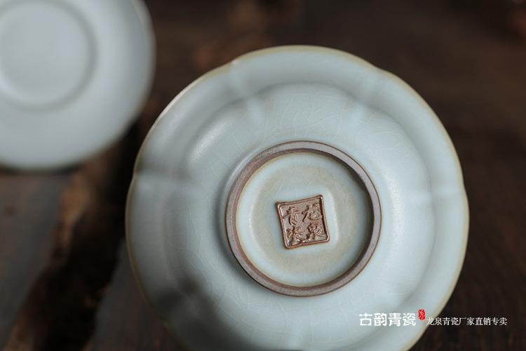 大号汝窑月白三才盖碗茶碗200毫升龙泉青瓷花瓣开片带盖陶瓷茶杯