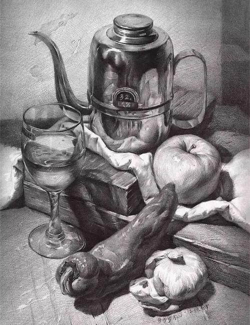 素描静物组合的画法及优秀范画