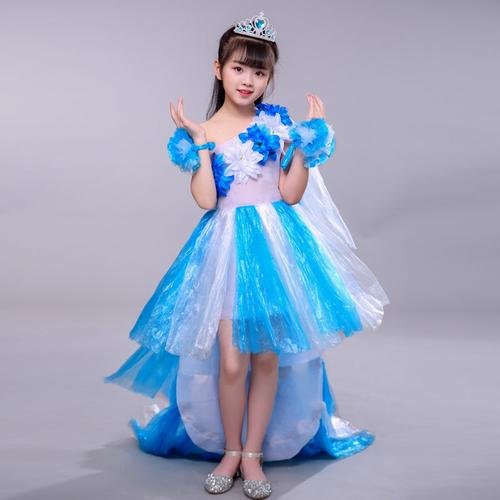 新款儿童环保服拖尾时装秀走秀幼儿亲子装塑料袋手工创意演出服装