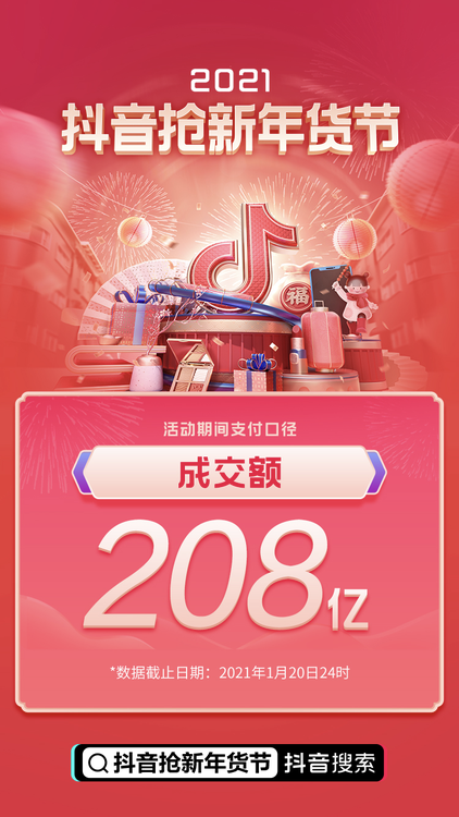 抖音抢新年货节战报出炉!成交额破208亿