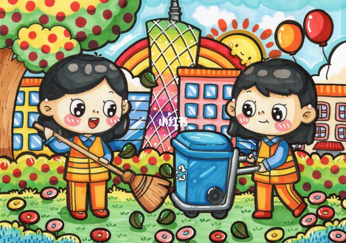 保护环境/美丽的家乡/垃圾分类_马克笔_垃圾分类_上色_绘画_儿童画