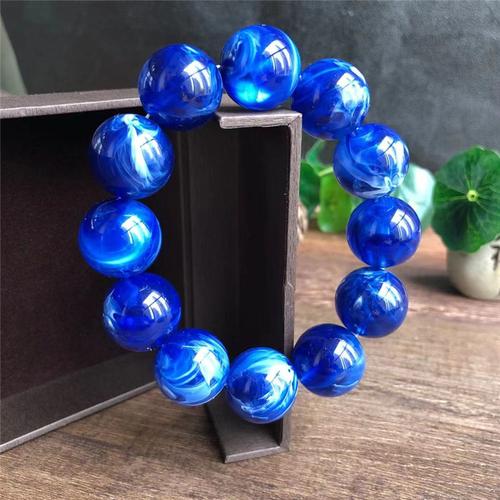 直播仿二代合成琥珀蓝蜜蜡蓝精灵单圈手串浮盐水有荧光男女款手链