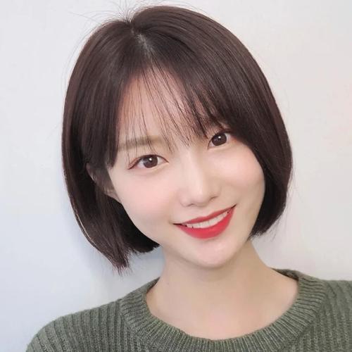 假发短发女夏季全头套式真发全真人发圆脸修脸网红波波头短发发型