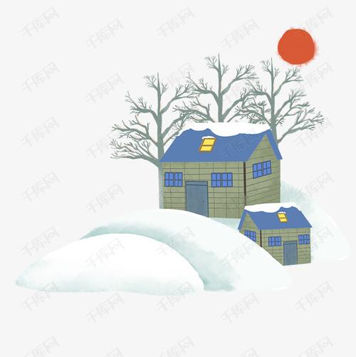 蓝色系冬日房子雪地图