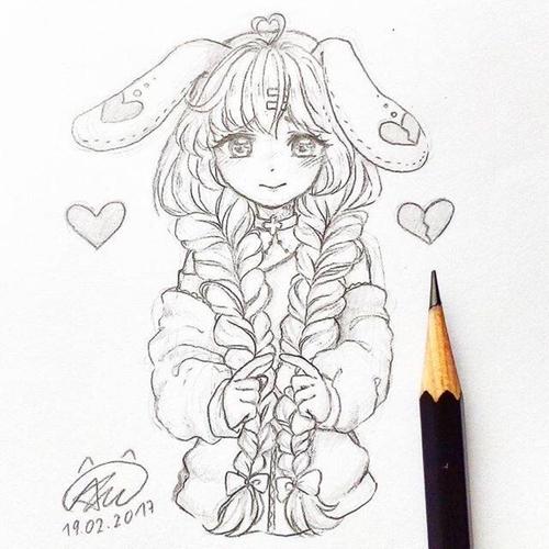 动漫人物线稿,可爱滴[兔子]小女孩~ins:alustrations,仅作分享练习
