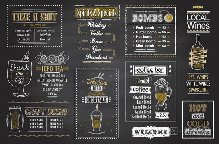 鸡尾酒菜单黑板设定,手绘海报