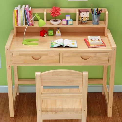 儿童写字桌椅套装实木小学生家用女孩学习桌小孩书桌书柜组合男孩