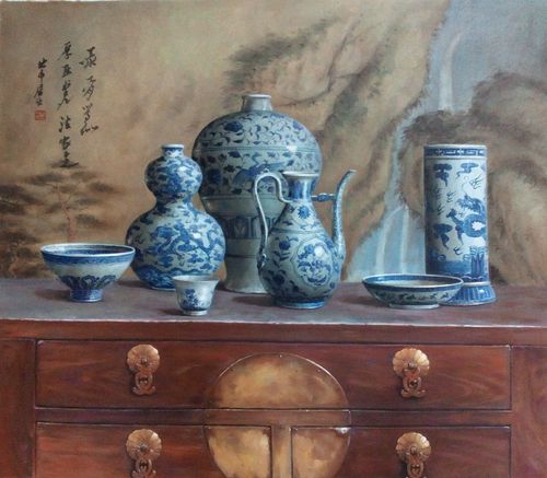 原创青花瓷油画.